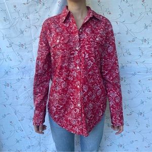 CHAPS floral red button down shirt sz M